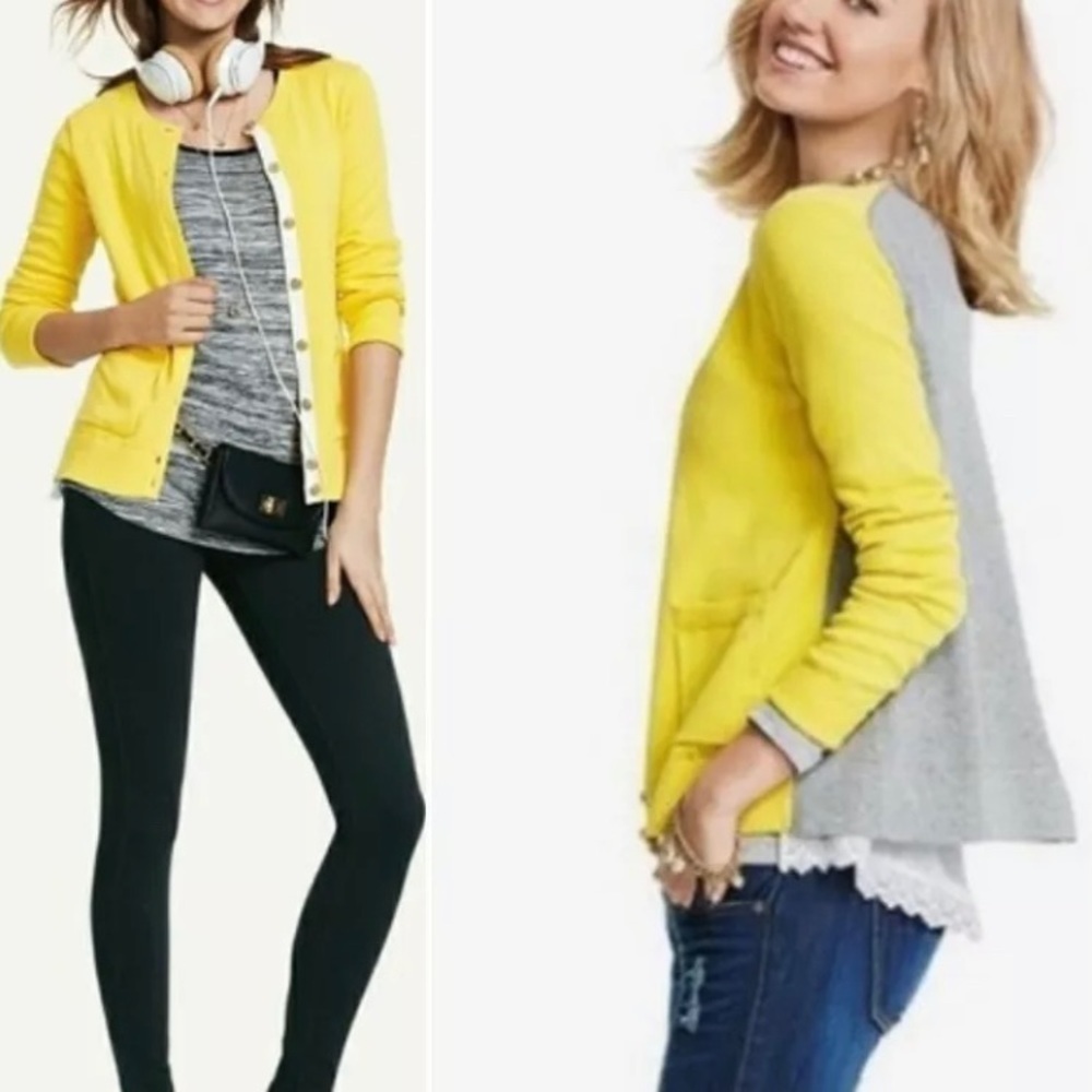 Cabi Yellow Gray Small Sweater Belle Cardigan